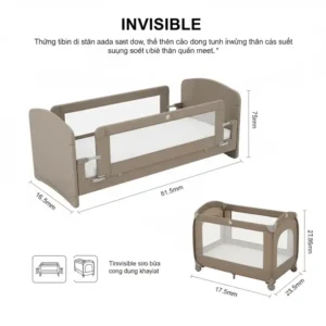 Technische Zeichnung mit den Maßen für das bettgitter reisebett faltbar.