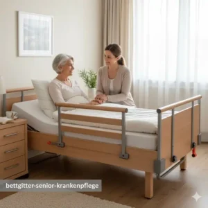 Das bettgitter für krankenbett als Hilfe für Senioren in der häuslichen Pflege.