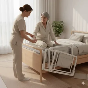 Einweisung in die korrekte handhabung des bettgitter seniorenbett sicherheit durch pflegepersonal