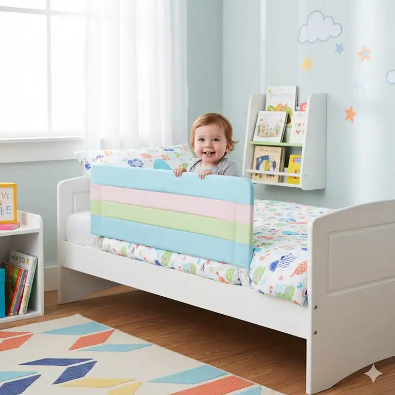 Farbiges Bettgitter farbig Kinder – stabiler Rausfallschutz in Blau, Grün oder Rosa für mehr Sicherheit im Bett.