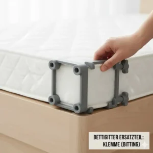 Detailansicht der Bettgitter Ersatzteile kaufen: Zwei stabile Klemmen für die sichere Befestigung unter der Matratze.