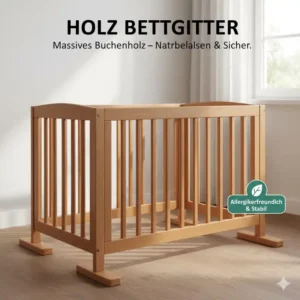 Holz Bettgitter aus massivem Buchenholz mit naturbelassener Oberfläche, geeignet für Allergiker und hohe Stabilität.