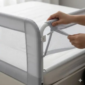 Detailansicht: Hand entfernt Bettgitter Stoff Abnehmbar zum einfachen Waschen