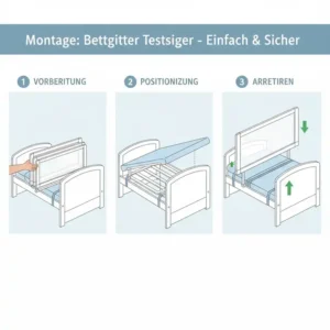 Einfache und schnelle Montage des Bettgitter Testsieger Stiftung Warentest Modells unter die Matratze.