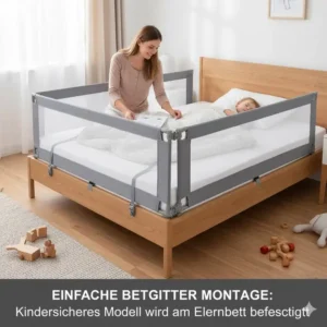 Einfache Bettgitter vergleich 2026 Montage: Kindersicheres Modell wird am Elternbett befestigt.