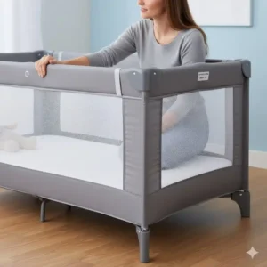 Überprüfen der Höhe: Wichtig für den Bettgitter Reisebett Sicherheit Test.