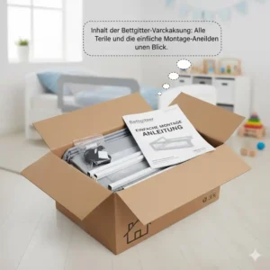 Inhalt der Verpackung: Alle notwendigen Teile und die Anleitung für die Bettgitter einfache Montage.