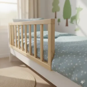 Montiertes bettgitter holz natur am Kinderbett, zuverlÀssiger Schutz.