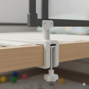 Detailansicht des Klemmmechanismus zur bohrfreien Befestigung des bettgitter ohne bohren.