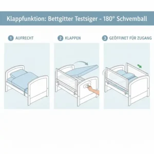 Klappbares Bettgitter mit 180-Grad-Funktion für einfaches Ein- und Aussteigen, wichtiges Merkmal im Bettgitter Testsieger Stiftung Warentest.