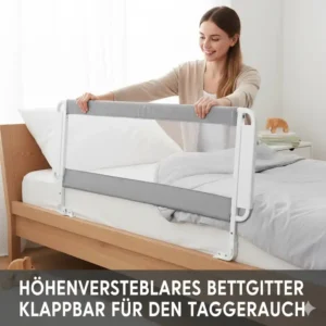 Detailansicht eines höhenverstellbaren, klappbaren Bettgitter vergleich 2026 Modells.