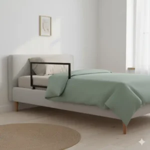 Schlichtes, rechteckiges Bettgitter Design Modern. Eine unauffällige und sichere Lösung für Kleinkinder, die sich gut in jedes Schlafzimmer einfügt.