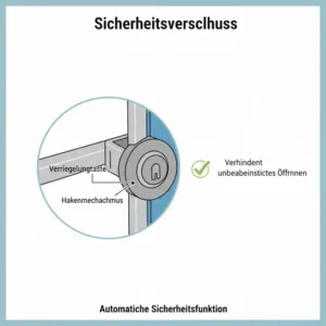 Detailaufnahme des automatischen Sicherheitsverschlusses vom Bettgitter Sicherheitszubehör zur Verhinderung von unbeabsichtigtem Öffnen.