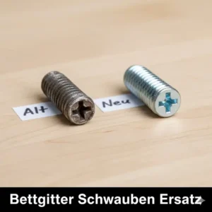 Gegenüberstellung einer alten, abgenutzten Schraube und dem neuen, glänzenden bettgitter schrauben ersatz-Teil.