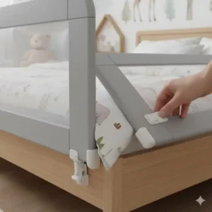 Detailansicht des Klappmechanismus des bettgitter metall stabil.