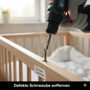 Vorsichtiges Ausbohren einer abgebrochenen Schraube als erster Schritt für den bettgitter schrauben ersatz.