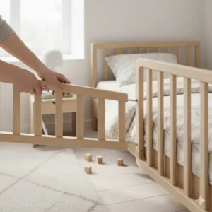 Nahaufnahme der einfachen und sicheren Montage eines Bettgitter Design minimalistisch.