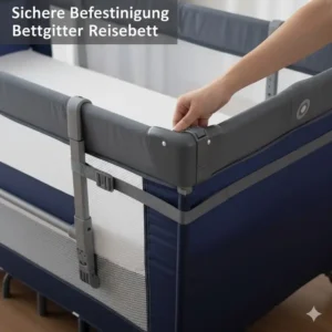 Detailansicht der Ankerriemen zur sicheren Befestigung des bettgitter reisebett höhenverstellbar an der Matratze.