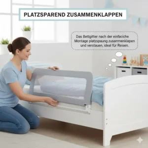 Das zusammengeklappte Gitter: Platzsparende Lösung nach der Bettgitter einfache Montage für Lagerung oder Reise.