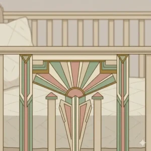 Geometrisches bettgitter design vintage im Art Deco-Stil, ideal für ein stilvolles Kinderzimmer.