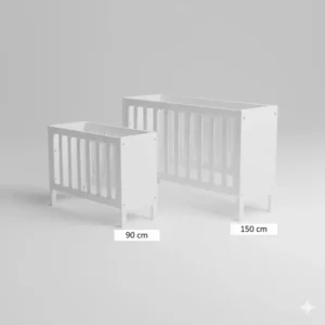 Vergleich von zwei bettgitter holz weiß in unterschiedlichen Längen (z.B. 90 cm und 150 cm).