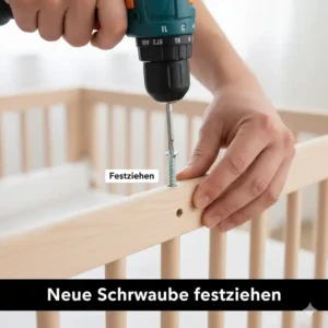 Sicheres Festziehen der neuen bettgitter schrauben ersatz-Schraube im Bettgitterrahmen mit einem Inbusschlüssel.