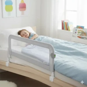 Kind schläft sicher und geschützt hinter dem bettgitter stoff waschbar.