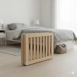 Platzsparendes, faltbares Bettgitter mit klarem, minimalistischem Bettgitter Design, perfekt für Reisen oder kleine Räume.