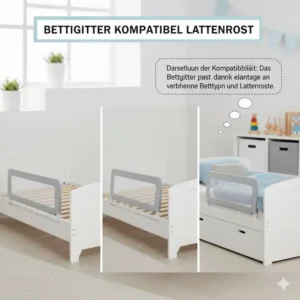 Das Bettgitter einfache Montage ist vielseitig und passt zu verschiedenen Betttypen und Lattenrosten.