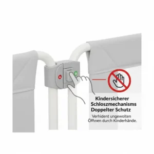 Nahaufnahme vom Sicherheitsverschluss am bettgitter für kinderbett seitenschutz.