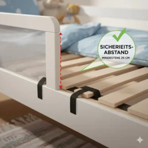 Achten Sie auf den richtigen Abstand als Bettgitter Tipp zur Sicherheit, um das Einklemmen an Kopf- oder Fußteil zu vermeiden.