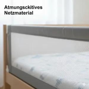Ein atmungsaktives Netz-Material beim bettgitter gegen herausfallen kind sorgt für gute Luftzirkulation.