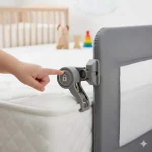 Detailansicht des sicheren Verschlussmechanismus für Bettgitter; verhindert ungewolltes Öffnen. bettgitter top 10 amazon kaufberatung.