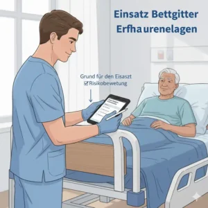 Wichtige bettgitter erfahrungen pfleger für die Dokumentation: Ein Pfleger hält den Grund des Einsatzes fest.