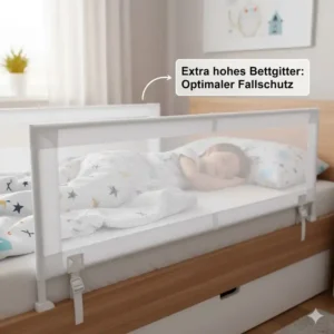 Extra hohes, langes bettgitter empfehlung kinder aus robustem Netzstoff für optimalen Fallschutz.