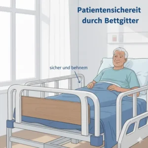 Ein älterer Patient im Bett, geschützt durch ein bettgitter erfahrungen pfleger – Fokus auf Komfort und Sicherheit.