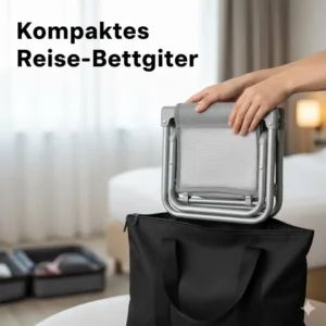 Kompaktes und faltbares bettgitter gegen herausfallen kind für den Einsatz auf Reisen und im Urlaub.