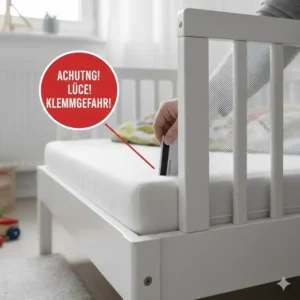 Das Prüfen auf gefährliche Spalten oder Lücken ist ein wesentlicher Bettgitter Tipp zur Sicherheit gegen das Einklemmen.