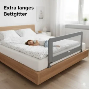 Ein extra langes bettgitter gegen herausfallen kind bietet maximalen Schutz über die gesamte Bettlänge.