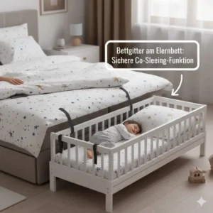 Bettgitter empfehlung kinder Modell, das auch am Elternbett als sichere Abgrenzung dient (Co-Sleeping).