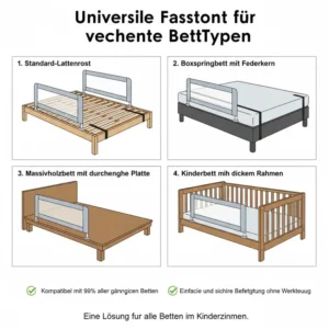 Illustration der Kompatibilität für das bettgitter für kinderbett seitenschutz bei verschiedenen Betten.