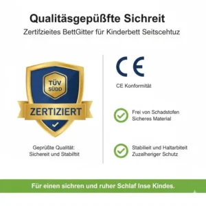 Siegel für geprüfte Sicherheit beim bettgitter für kinderbett seitenschutz.