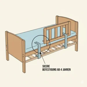 Illustration der stabilen Montage für ein bettgitter für kinder ab 4 jahre am Lattenrost.