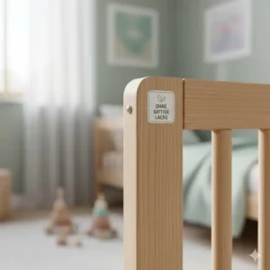 Detailaufnahme der natürlichen Materialien von einem bettgitter schadstofffrei für kinder.