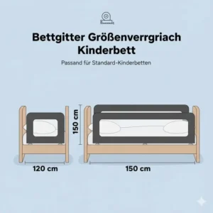 Vergleich verschiedener Größen und Längen für ein passendes bettgitter für unruhige kinder.