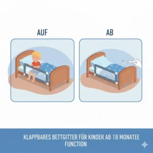 Die praktische Klappfunktion bei einem bettgitter für kinder ab 18 monate erklärt.