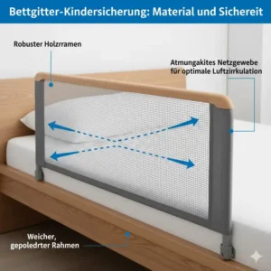 Das atmungsaktive Netzgewebe beim Bettgitter Kindersicherung Schlafzimmer sorgt für Luftzufuhr.
