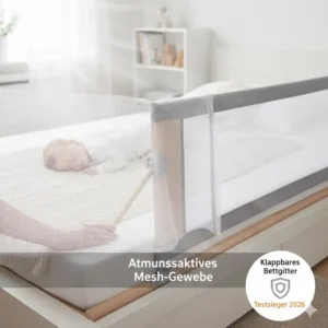 Atmungsaktives Netzmaterial beim Bettgitter Baby Seitenschutz schlafen für gute Luft.