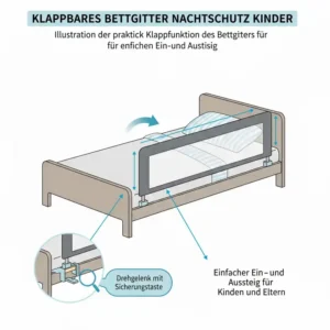 Die praktische Klappfunktion beim Bettgitter Nachtschutz für Kinder zum einfachen Einsteigen.