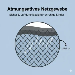Darstellung des atmungsaktiven Netzgewebes bei einem bettgitter für unruhige kinder.